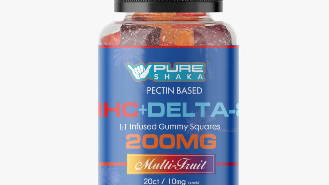 Pure Shaka HHC and Delta 8 gummies package for cannabinoid comparison guide