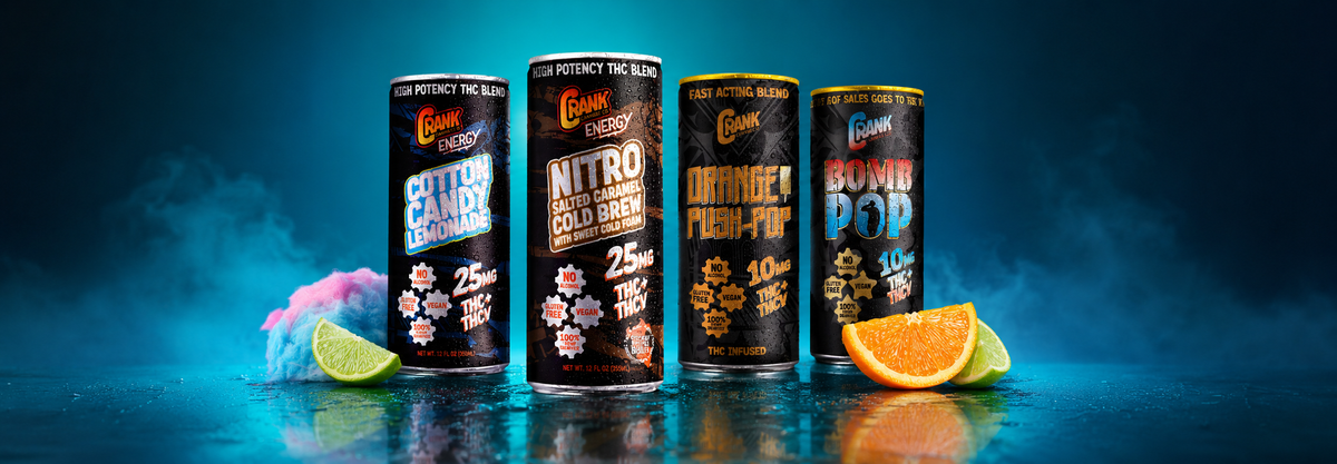 Crank THC Drinks collection hero background at Pure Shaka