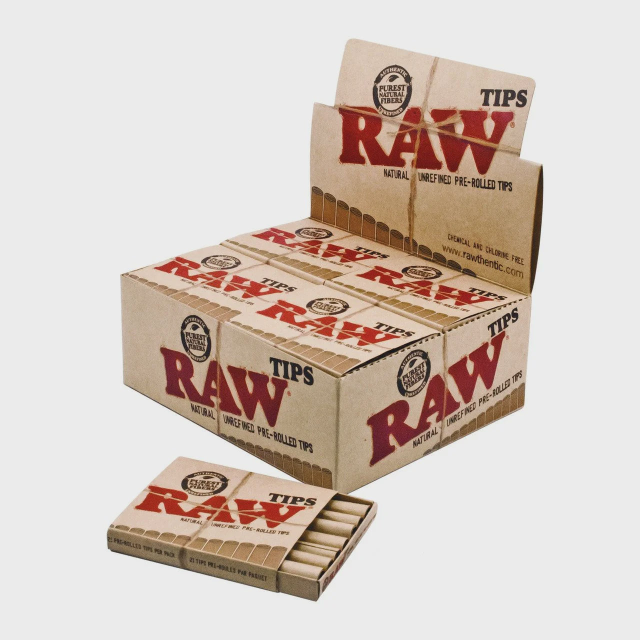 RAW Authentic Chemical And Chlorine Free Tips Pre-rolled - 21 Tips Per Pack
