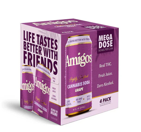 Amigos 50mg THC Beverage Grape 4-pack cans - Edibles
