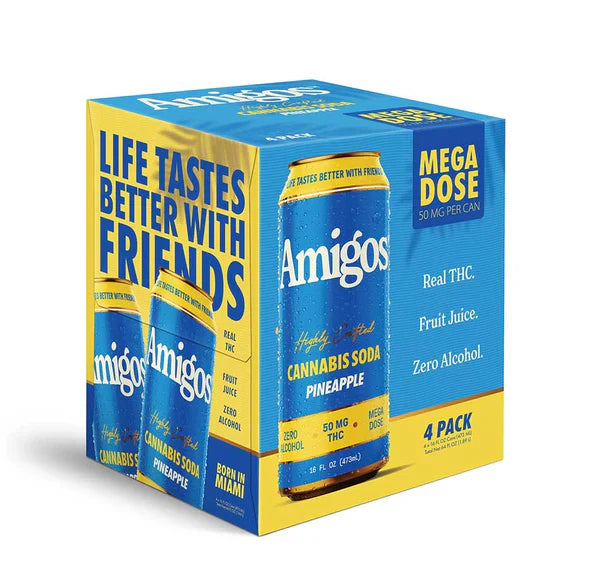 Amigos 50mg THC Beverage Pineapple 4-pack cans - Edibles