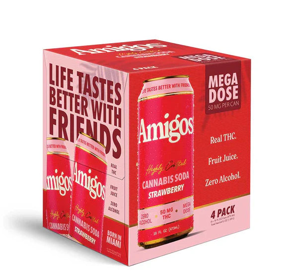 Amigos 50mg THC Beverage Strawberry 4-pack cans - Edibles