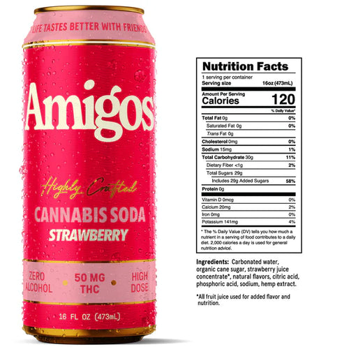 Amigos 50mg THC Beverage Strawberry can - Edibles