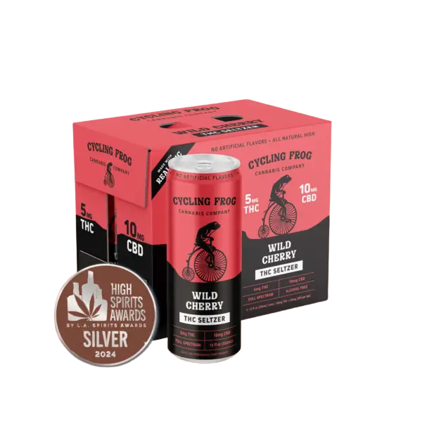 Cycling Frog Wild Cherry Seltzer 5mg THC 10mg CBD can - Edibles