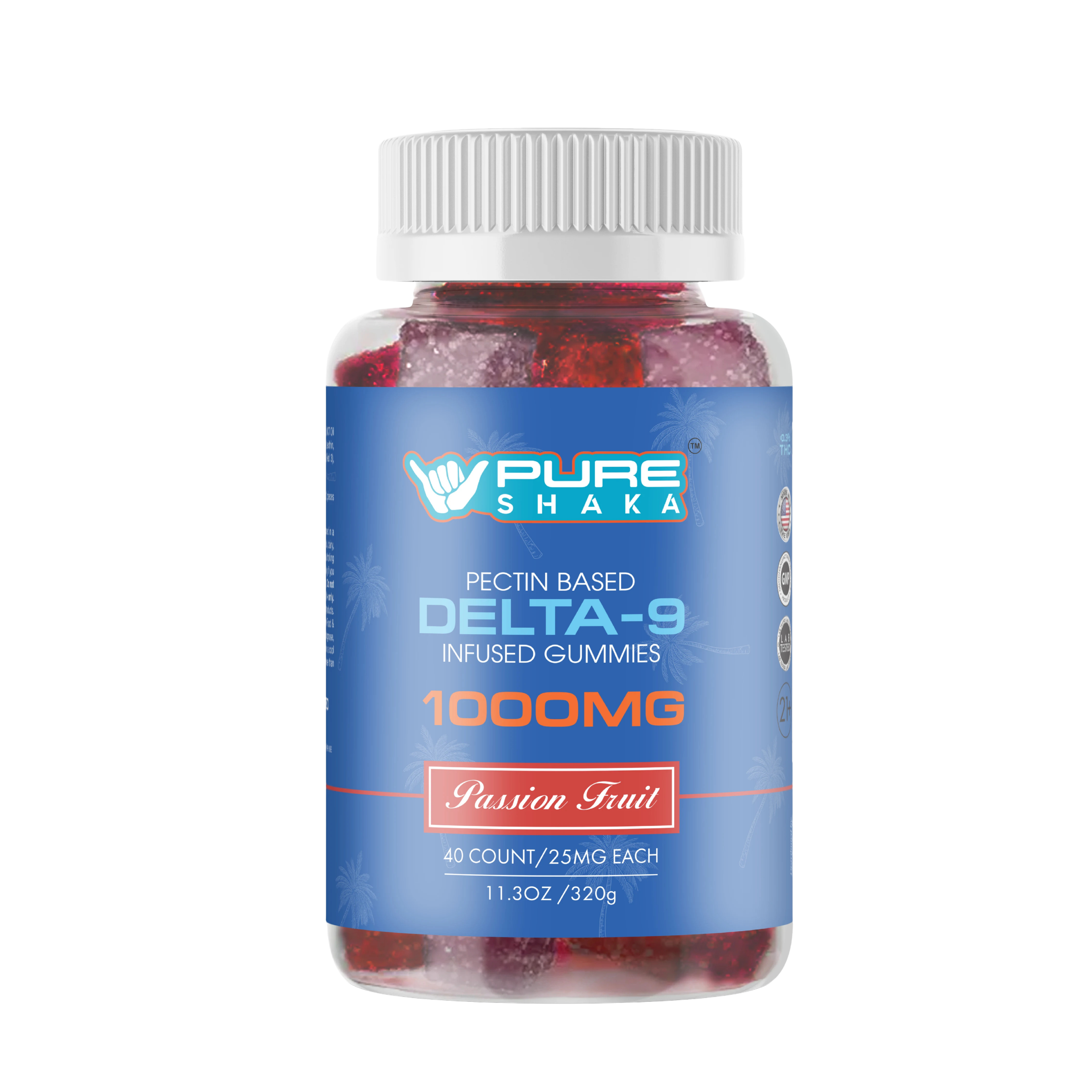 Pure Shaka Delta-9 THC Gummies 1000MG Passion Fruit jar - Edibles