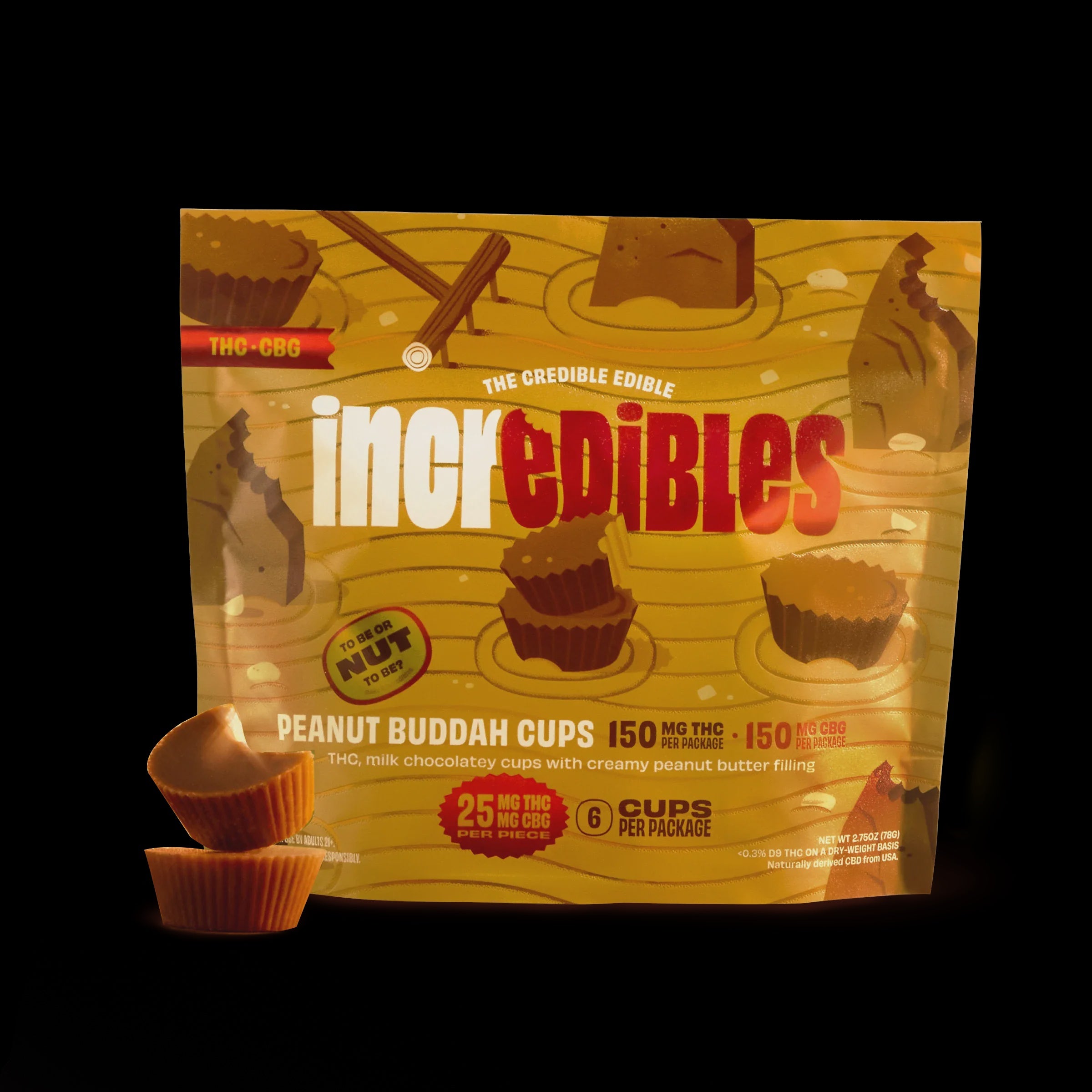 Incredibles Peanut Buddah Cups – 25mg THC + 25mg CBG Infused Chocolate Edibles