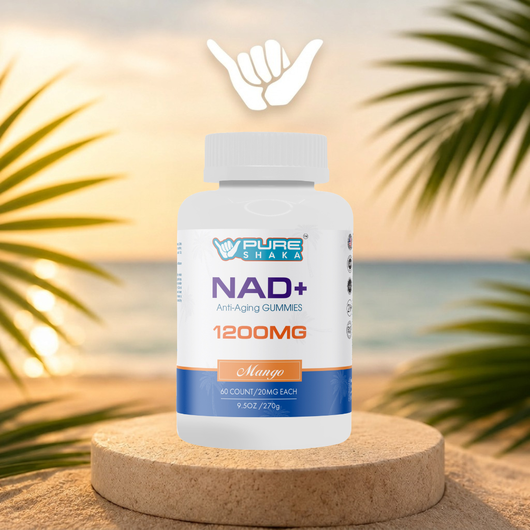 Pure Shaka Gummies NAD + Anti Aging Mango 1200mg package