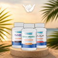 Pure Shaka Wellness Trio with NAD+, Sea Moss and Shilajit gummy bottles