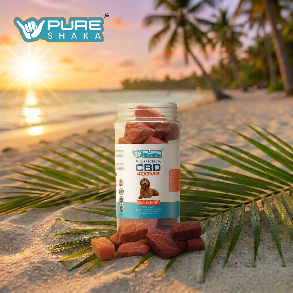 Pure Shaka CBD-Infused Jerky Pet Treats 400mg BBQ Kabobs jar