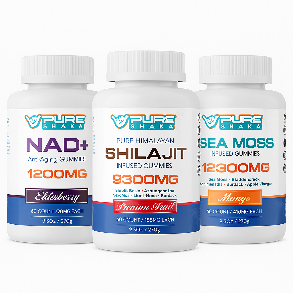 Pure Shaka Wellness Trio Elderberry Passionfruit Mango gummies package - Wellness